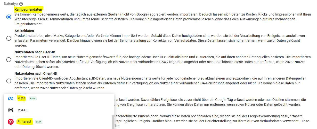Google Analytics Kampagnendaten-Import