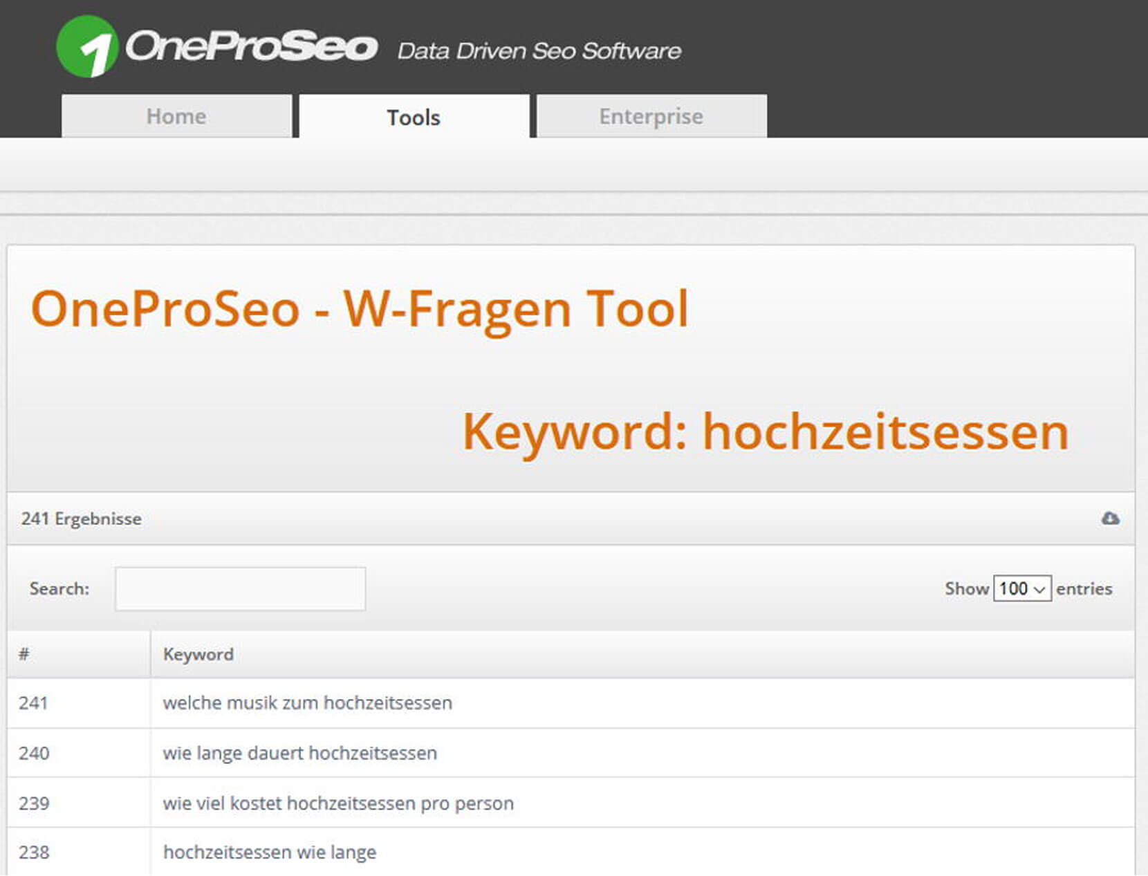 One Pro SEO - W-Fragen-Tool