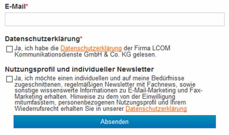 Rechtlich notwendige Checkboxen unter einem Online-Formular