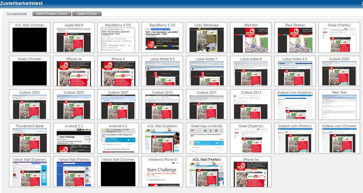 Screenshots aus den wichtigsten Desktop- und Webmail-Programmen.