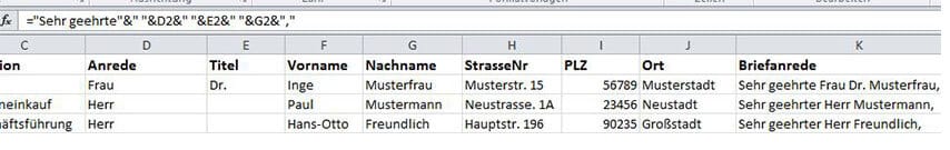 Fax-Marketing - EXCEL – Verkettung von Spalteninhalten