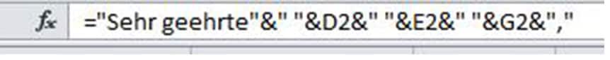 Fax-Marketing - EXCEL – Verkettung von Spalteninhalten
