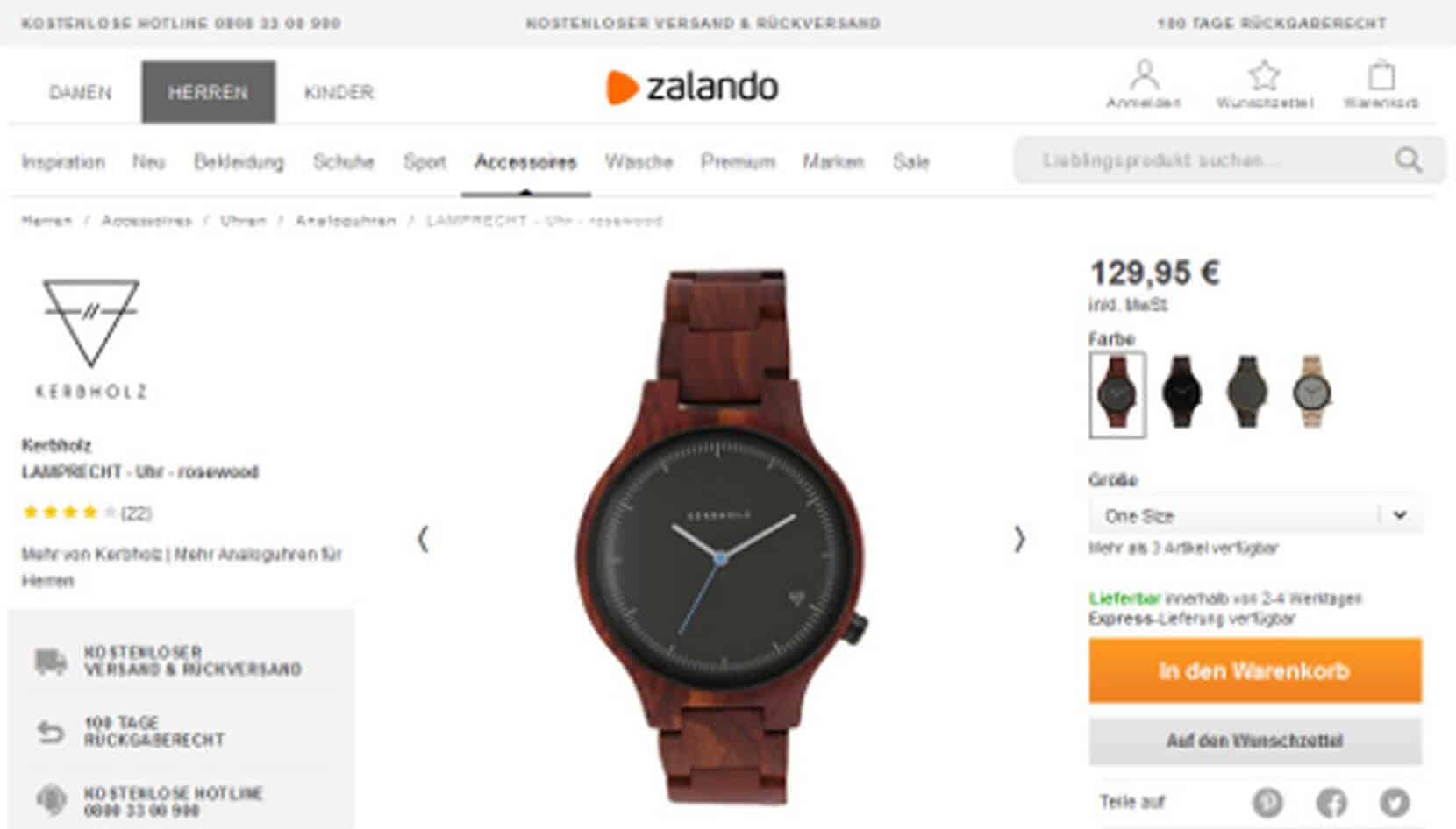 Zalando Onlineshop Produkt-Seite mit Call To Action