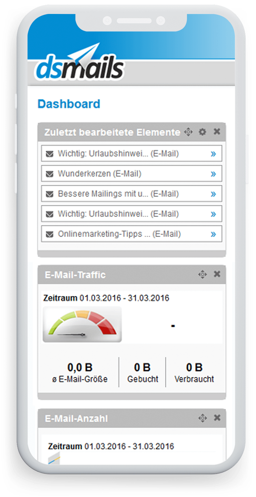 Applikation dsmails auf einemSmartphone