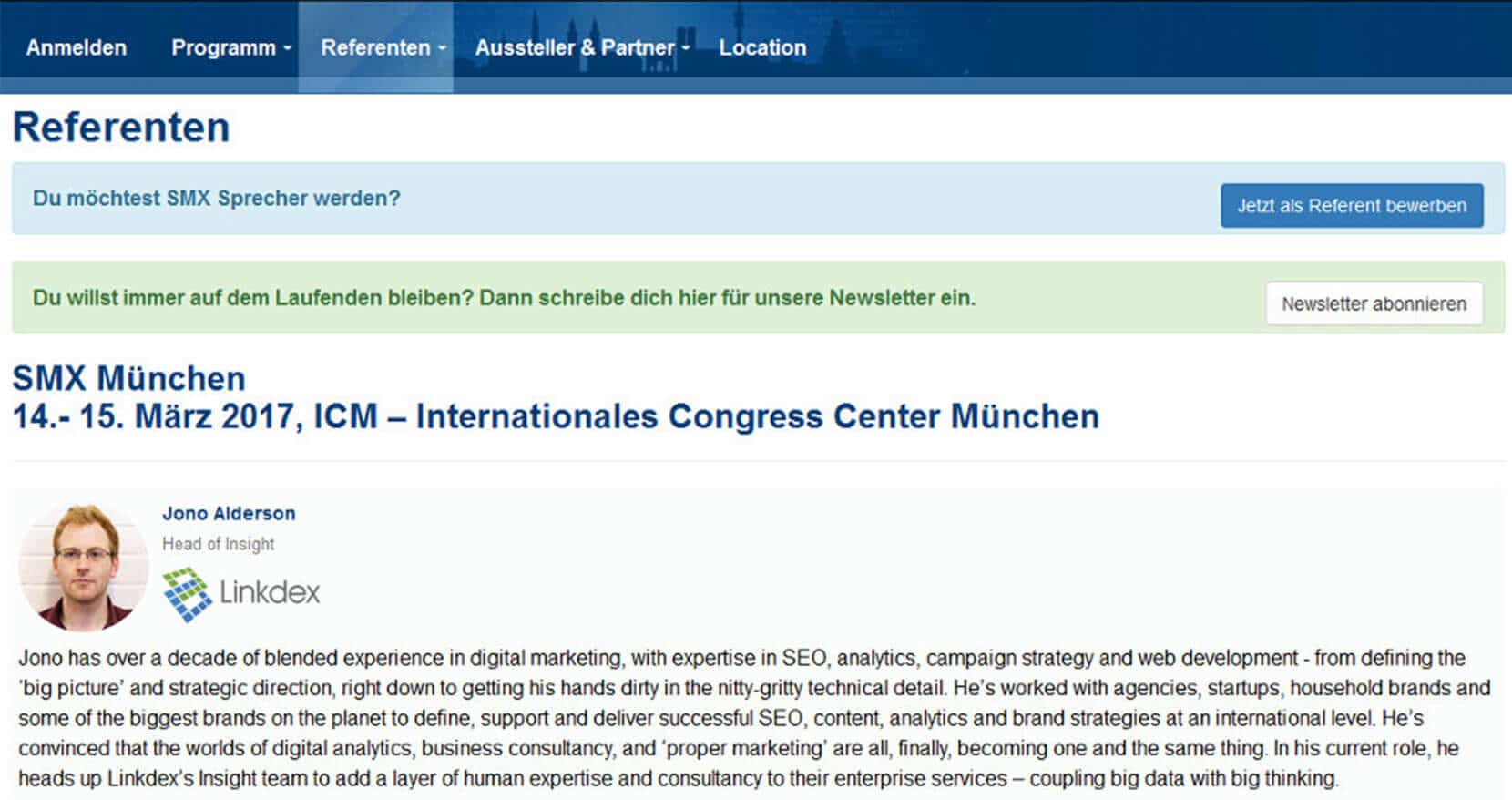 Speaker-Listing auf der Event-Website