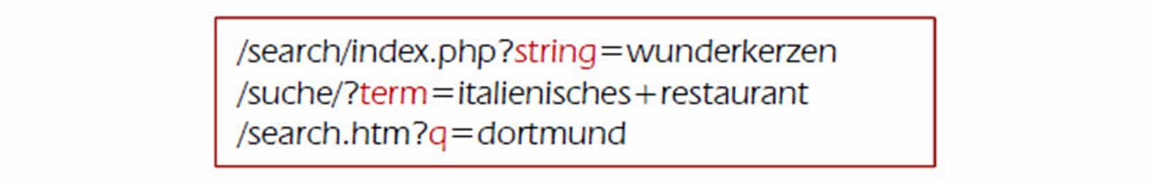 So findet man den Suche-Parameter in der URL der Website-Suchergebnisseite für das Reporting in Google Analytics 4