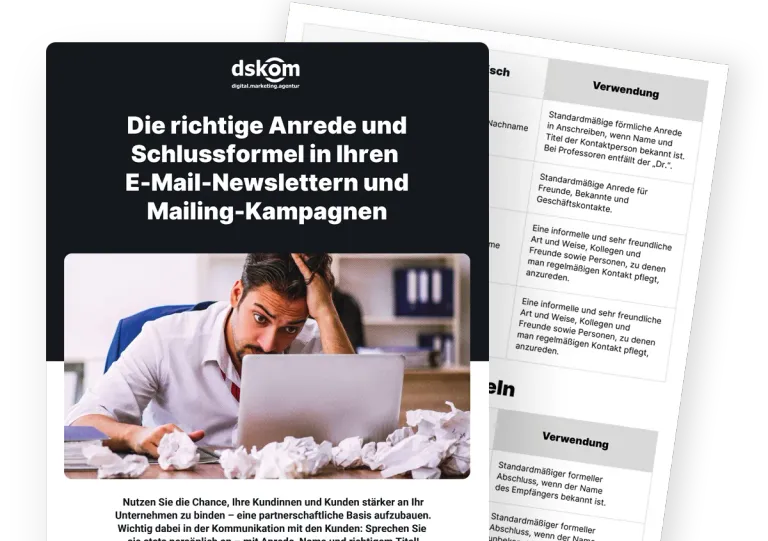Richtige Anrede und Schlussformel in E-Mail-Newslettern und Mailing-Kampagnen – dskom Freebie