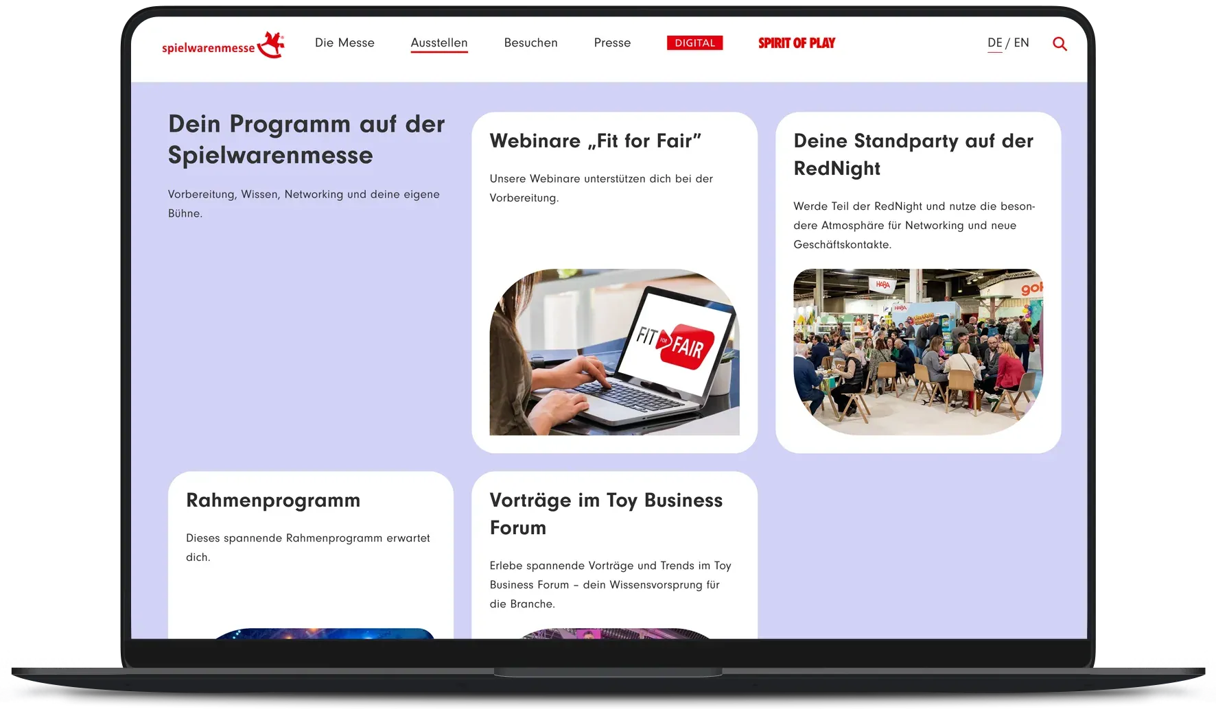 Programmseite der Spielwarenmesse Nürnberg am Laptop – E-Mail-Marketing von dskom